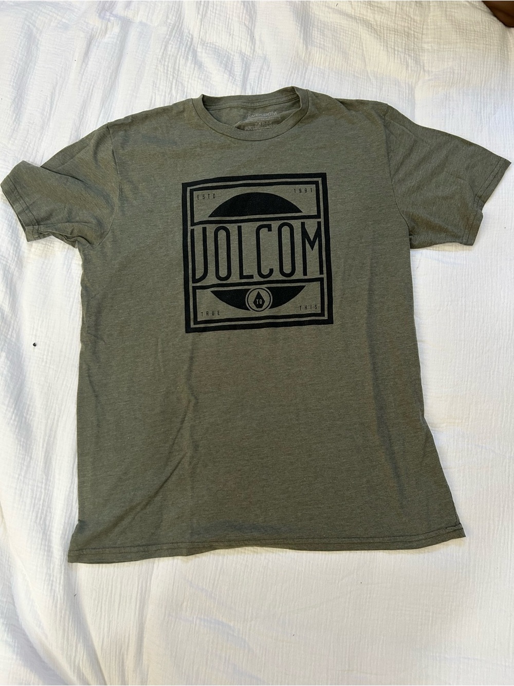 Volcom Olive Green Short Sleeve Logo Tee with Black Print